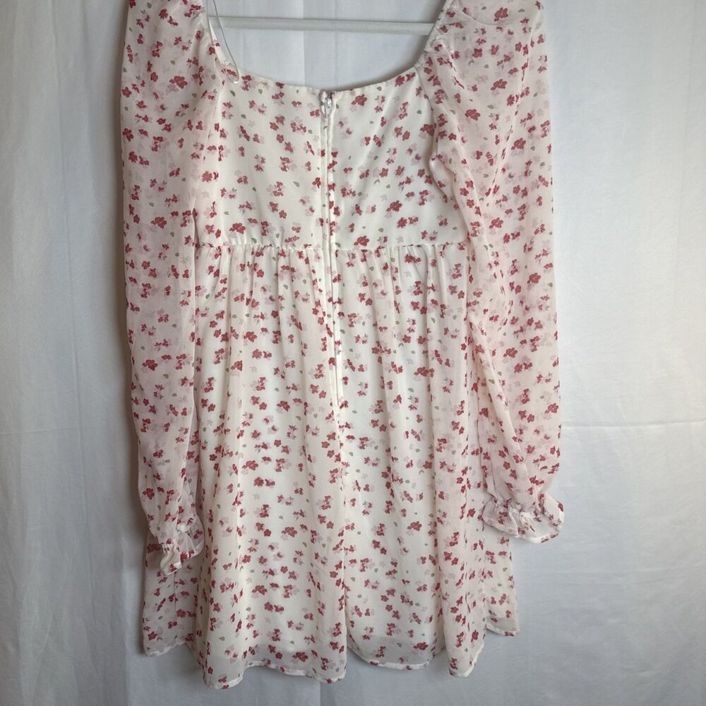 FRANCESCA'S MI AMI WHITE RED FLORAL LONG SLEEVE BABYDOLL DRESS Size XS Preowned - Picture 15 of 16